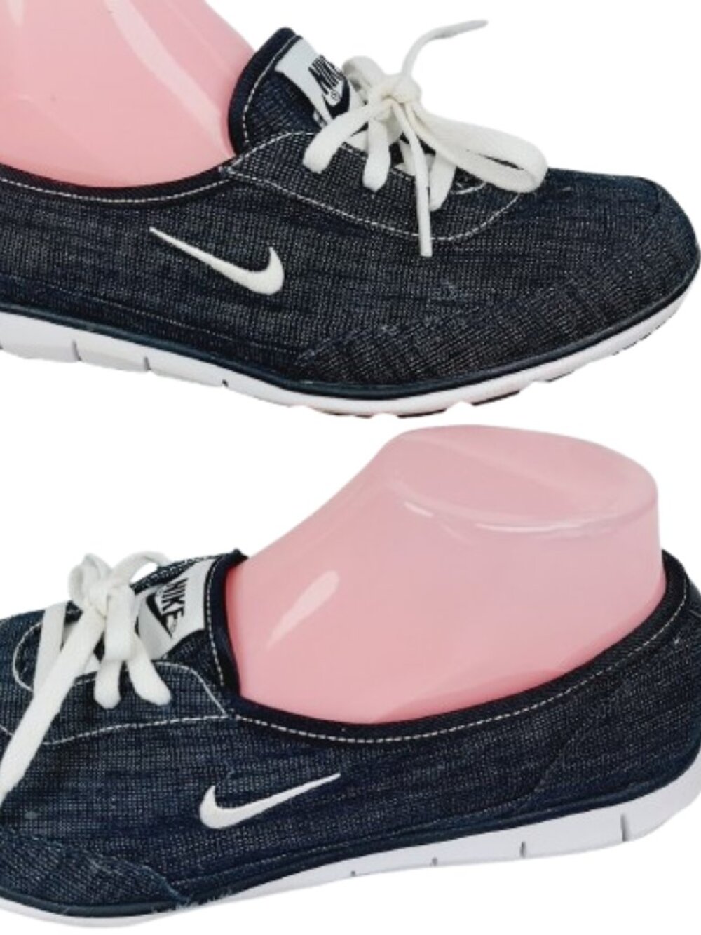 Nike Women's Black White Swoosh Logo Denim Slip-On Walking Sneakers Size US 8